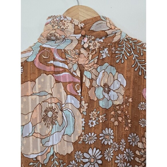 Ryegrass Long Sleeve Floral Modest Dress Womens Large Embroidered Shimmer - Picture 9 of 12